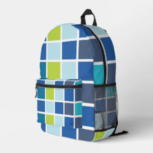 Blue Green Squares Chequered Printed Backpack