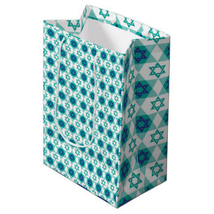 Blue Green Star of David Pattern Medium Gift Bag