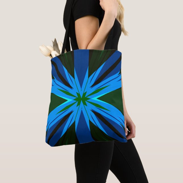 Blue Green Star Starburst Winter Christmas Autumn Tote Bag (Close Up)