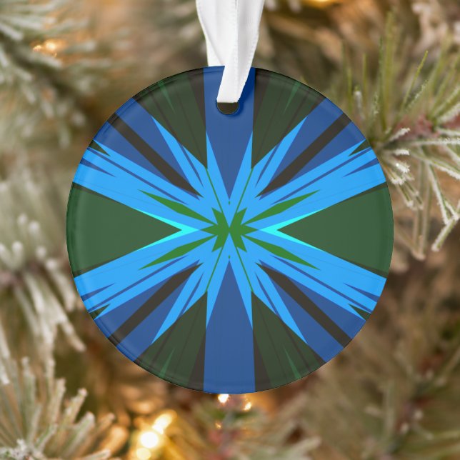 Blue Green Star Starburst Winter Festive Xmas Tree Ornament (Tree)