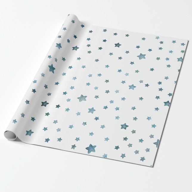 Blue Green Stars Wrapping Paper (Unrolled)