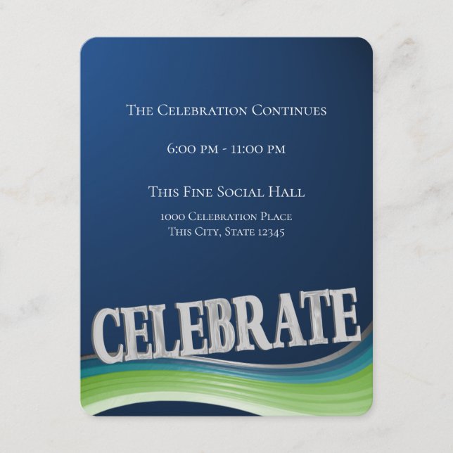 Blue Green Steel Wave Celebration Reception Card (Front)