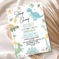 Blue Green Stomp Chomp Party Dinosaur 1st Birthday