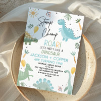 Blue Green Stomp Chomp Twins Dinosaur 1st Birthday