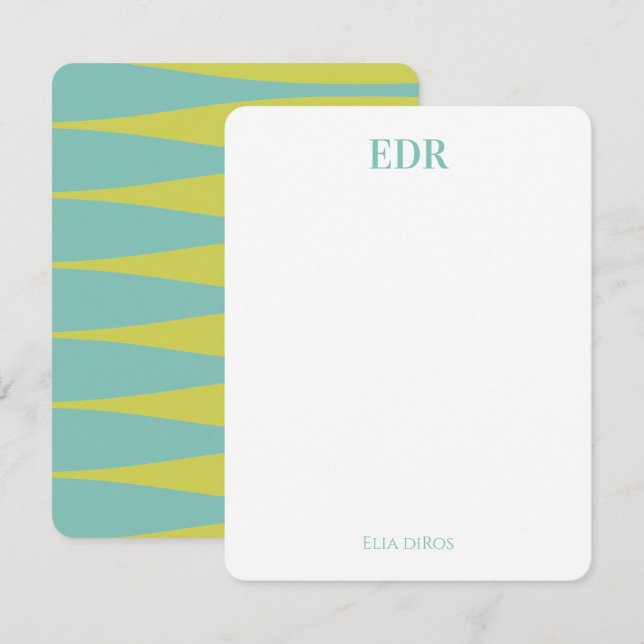 Blue & Green Striation Monogram Note Card (Front/Back)