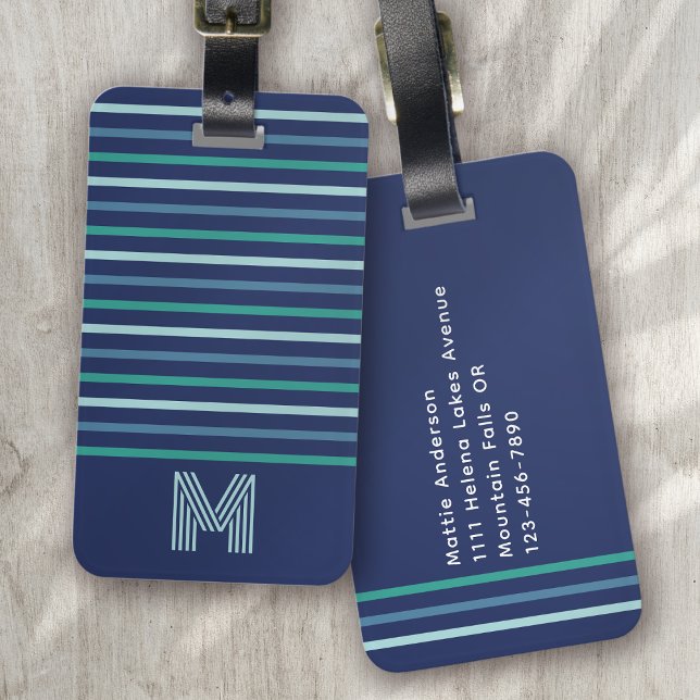 Blue Green Stripe Monogram Luggage Tag (Creator Uploaded)