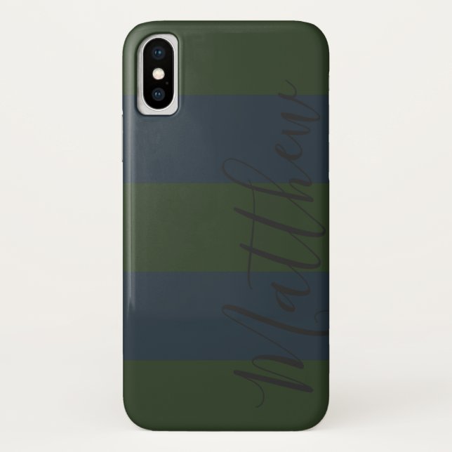 Blue Green Stripe Personalised Name Case-Mate iPhone Case (Back)