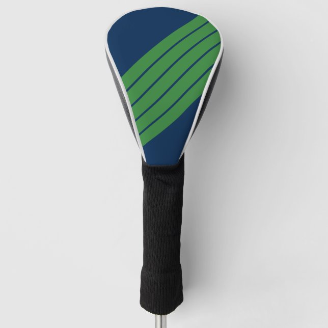 Blue Green Striped 70s 80s Classic Retro Stripes Golf Head Cover (Front)