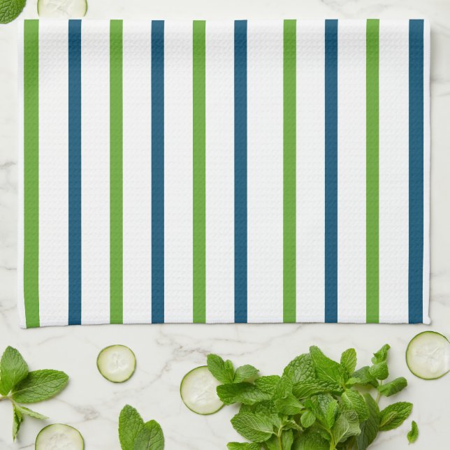 Blue Green Striped Tea Towel (Folded)
