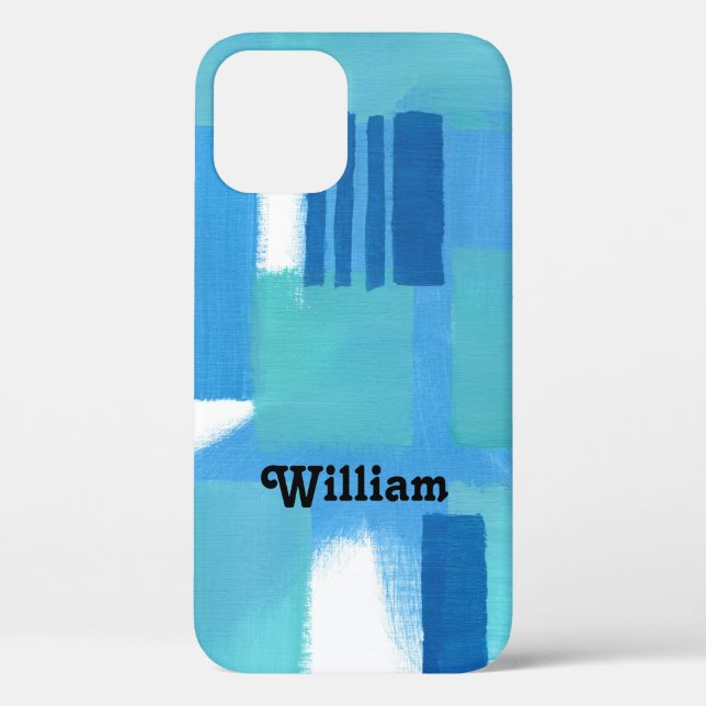 Blue Green Stripes Abstract Design Personalise Cas Case-Mate iPhone Case (Back)