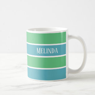 Blue / Green Stripes Name Mug