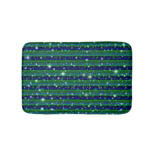 Blue Green Stripes with Stars and Raindrops Bath Mat