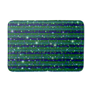 Blue Green Stripes with Stars and Raindrops Bath Mat
