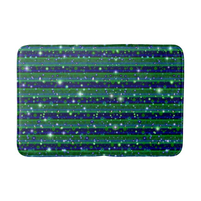 Blue Green Stripes with Stars and Raindrops Bath Mat (Front)