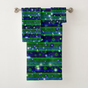 Blue Green Stripes with Stars and Raindrops Bath Towel Set