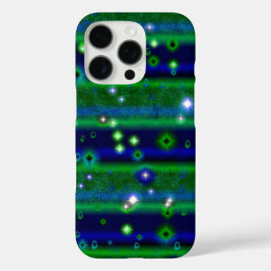 Blue Green Stripes with Stars and Raindrops iPhone 16 Pro Case