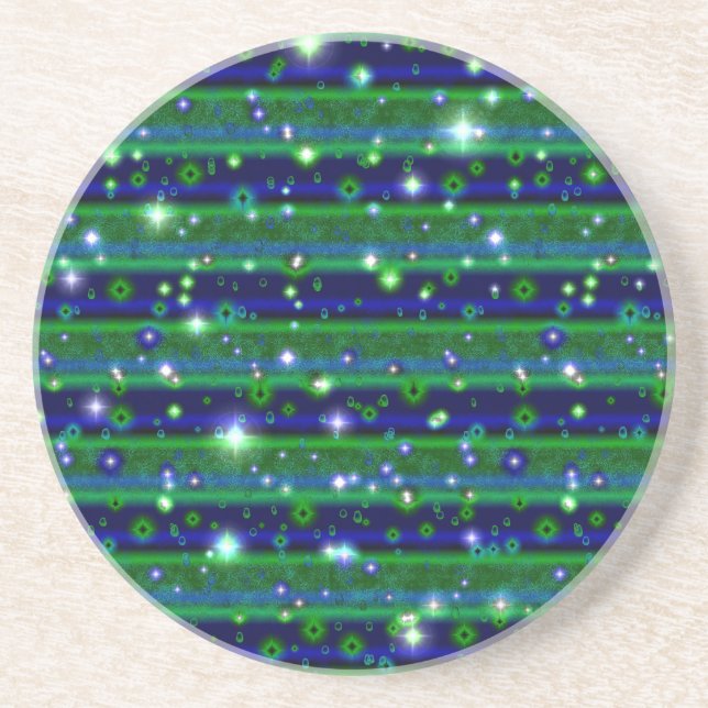 Blue Green Stripes with Stars and Raindrops Coaster (Front)
