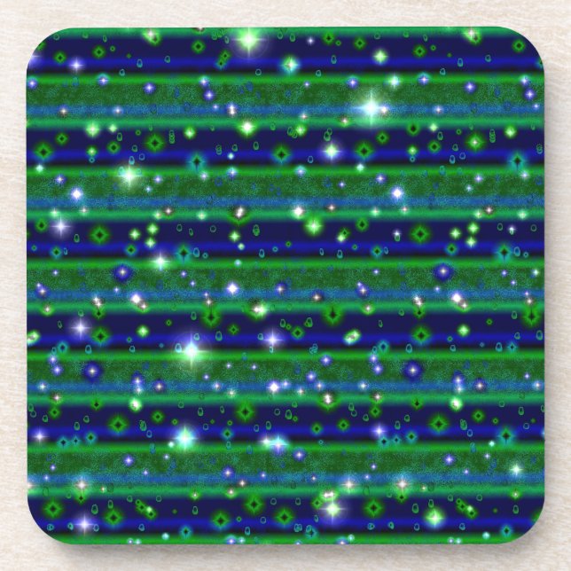 Blue Green Stripes with Stars and Raindrops Coaster (Front)