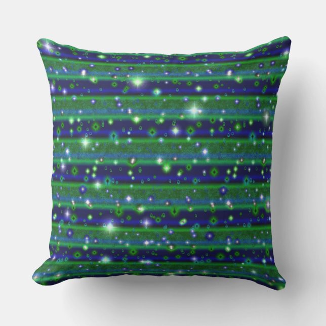 Blue Green Stripes with Stars and Raindrops Cushion (Front)