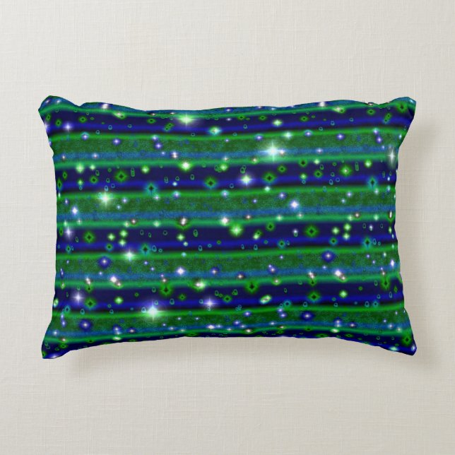 Blue Green Stripes with Stars and Raindrops Decorative Cushion (Front)