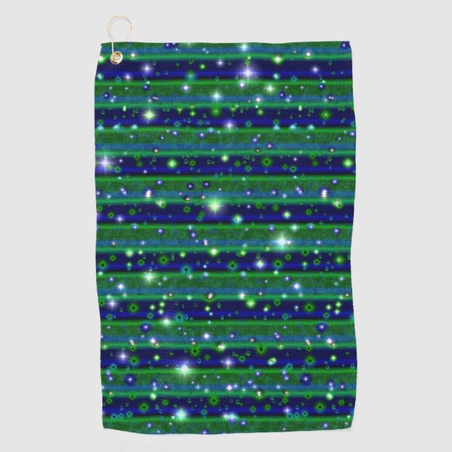 Blue Green Stripes with Stars and Raindrops Golf Towel (Front)