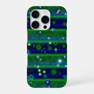 Blue Green Stripes with Stars and Raindrops iPhone 16 Pro Case