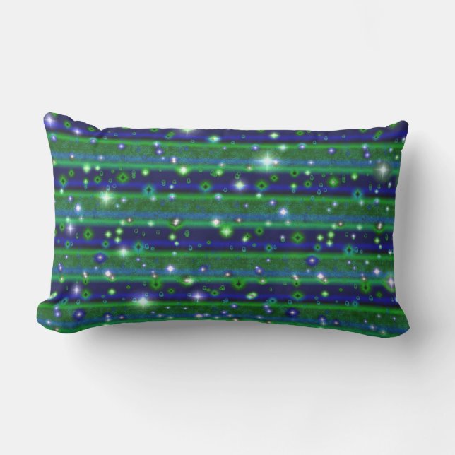 Blue Green Stripes with Stars and Raindrops Lumbar Cushion (Front)