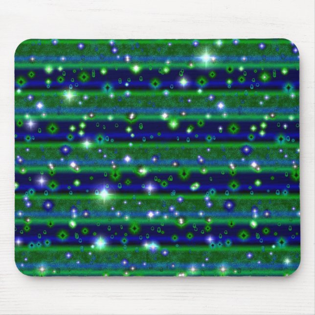 Blue Green Stripes with Stars and Raindrops Mouse Mat (Front)