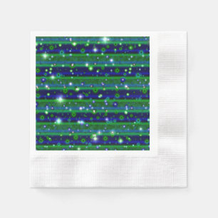 Blue Green Stripes with Stars and Raindrops Napkin