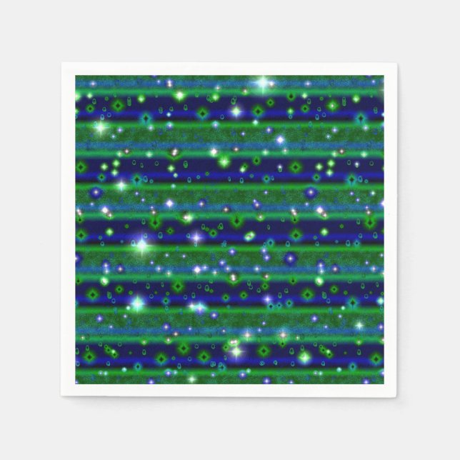 Blue Green Stripes with Stars and Raindrops Napkin (Front)