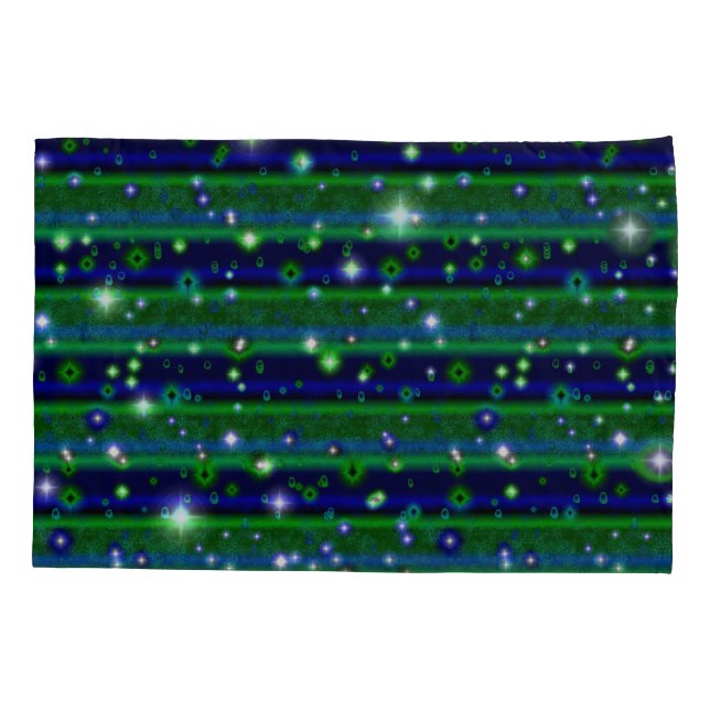 Blue Green Stripes with Stars and Raindrops Pillowcase (Back)