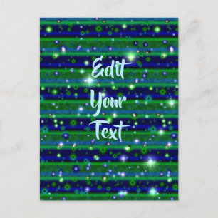 Blue Green Stripes with Stars and Raindrops Postcard