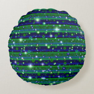 Blue Green Stripes with Stars and Raindrops Round Cushion