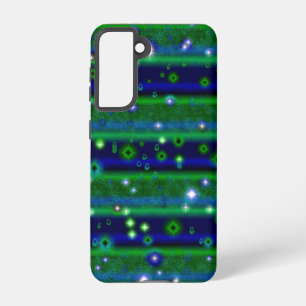 Blue Green Stripes with Stars and Raindrops Samsung Galaxy Case
