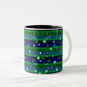 Blue Green Stripes with Stars and Raindrops Two-Tone Coffee Mug