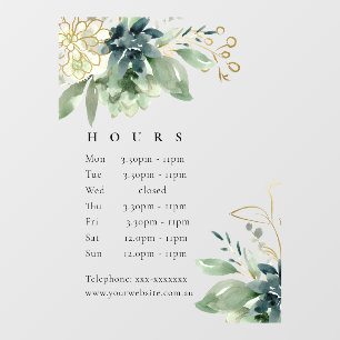 Blue Green Succulent Fauna Opening Hours Window Cling