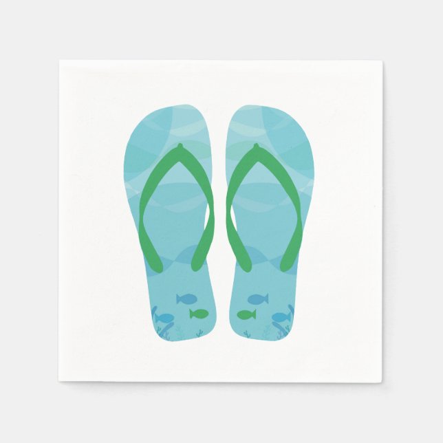 Blue Green Summer Beach Party Flip Flop Napkins (Front)
