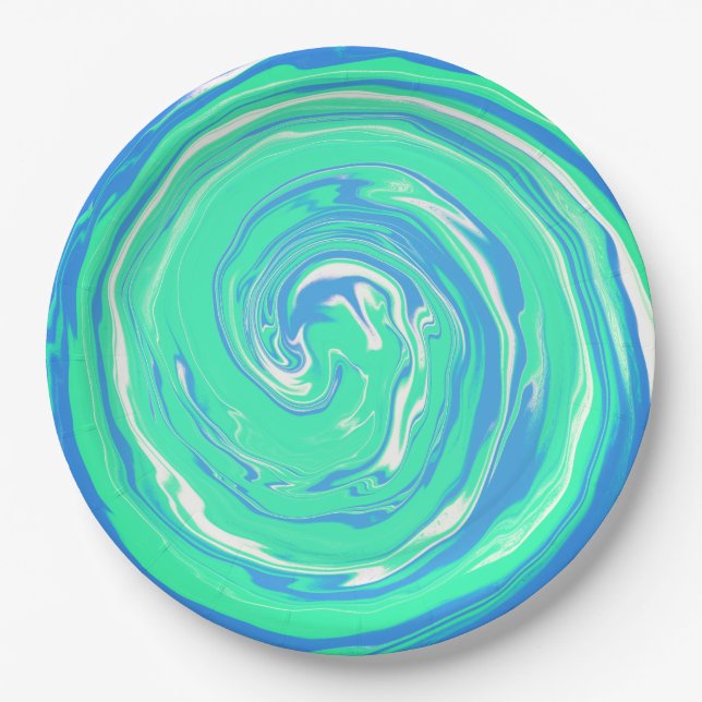 Blue Green Swirl Paper Plate (Front)
