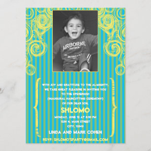 Blue green swirls Upshernish Invitation