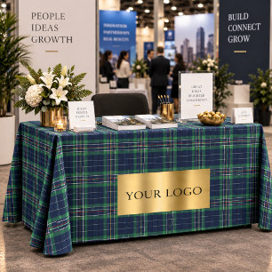 Blue Green Tartan Plaid Business Logo Tablecloth