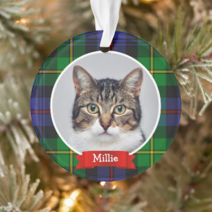 Blue Green Tartan Plaid Custom Pet Photo Ornament