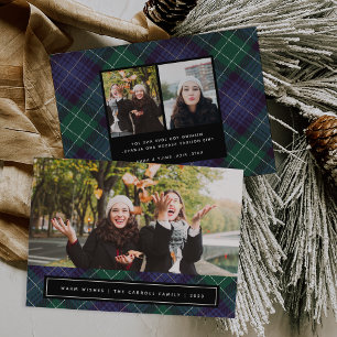 Blue Green Tartan Plaid Double Sided Photo Holiday Card