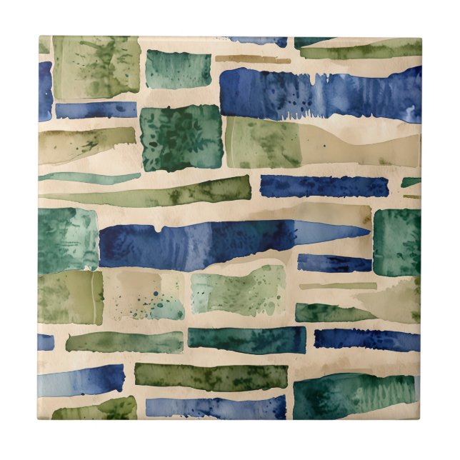 Blue, Green, Taupe Faux Masonry Tile (Front)