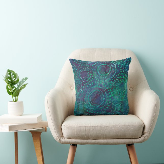 Blue Green Teal Bohemian Batik Pattern Design Cushion (Chair)