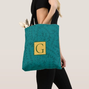 Blue Green, Teal Botanical Leaves Pattern Tote Bag