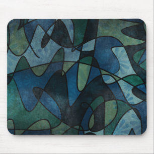 Blue Green Teal Digital Stained Glass Abstract Art Mouse Mat