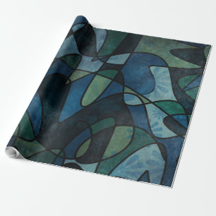 Blue Green Teal Digital Stained Glass Abstract Art Wrapping Paper