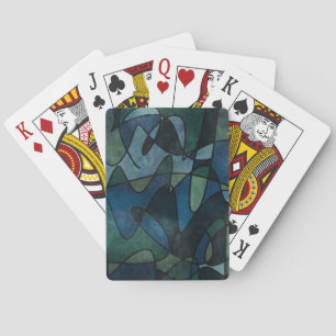Blue Green Teal Digital Stained Glass Abstract Playing Cards