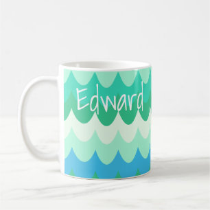 Blue, Green & Teal Geometric Sea Waves Coffee Mug