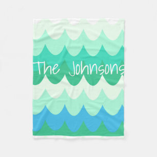 Blue, Green & Teal Geometric Sea Waves Fleece Blanket